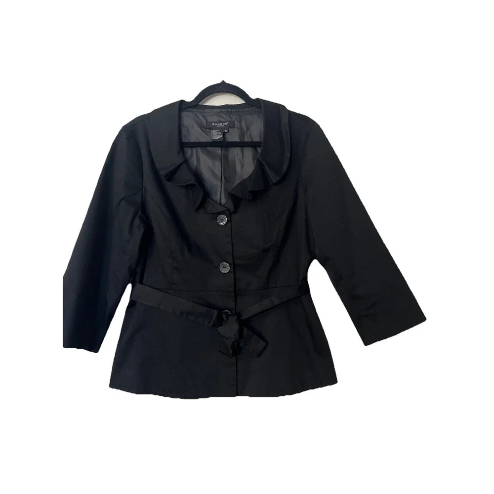 Sandro Sportswear Jacket Button‎ Front 3/4 Sleeve Collared Black Size Medium